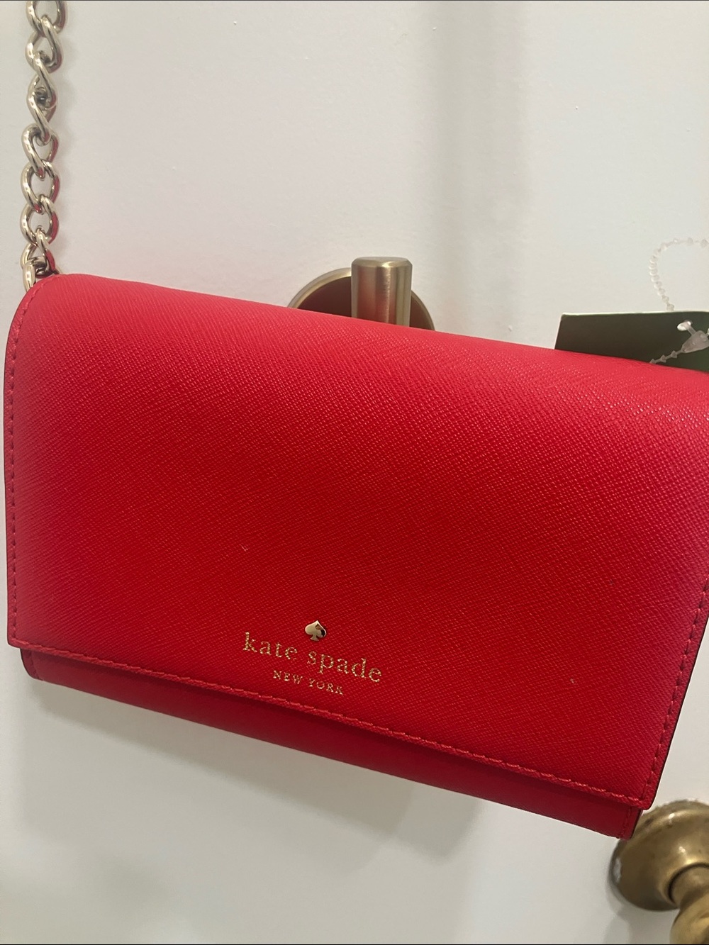 kate spade Red Leather Crossbody Bag with Gold Chain